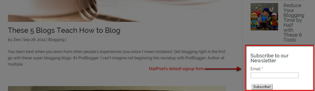 mailpoet sidebar form