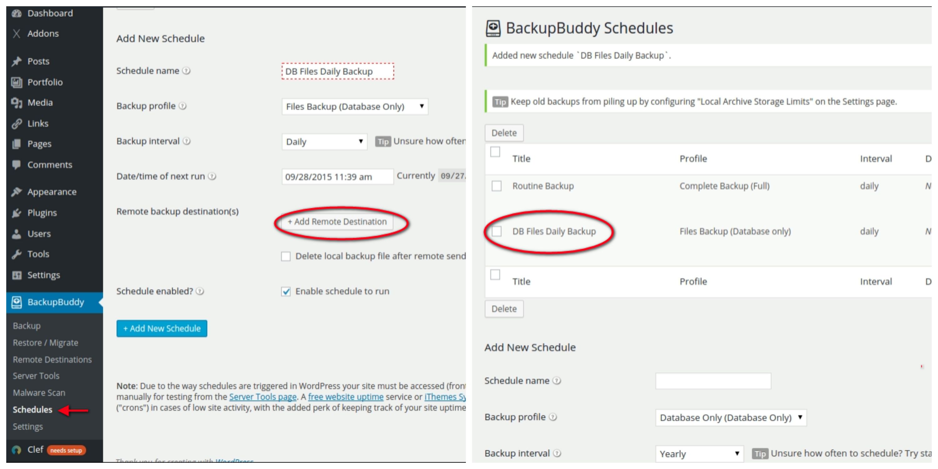 Schedule Backup Profile BackupBuddy