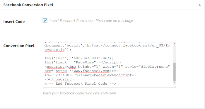 Facebook Conversion Pixel code