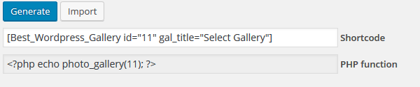 Photo Gallery - Generated Shortcode