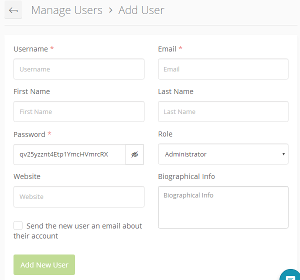 ManageWP Orion - Add New User