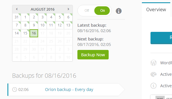 ManageWP Orion - Automatic Backups