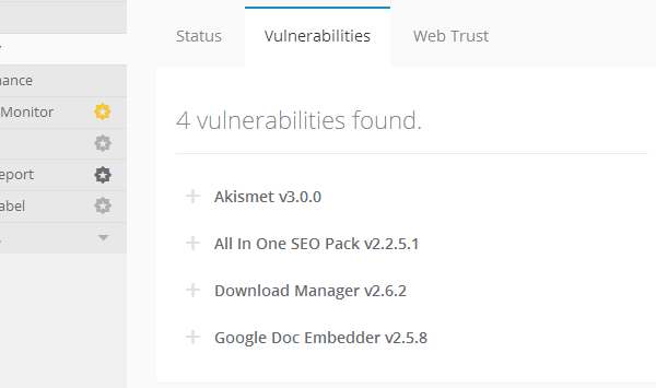 ManageWP Orion - Security Check - Vulnerabilities