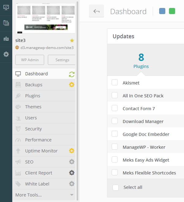 ManageWP Orion - Website Dashboard - Tools