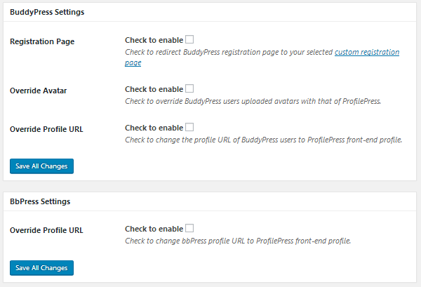 ProfilePress - BuddyPress & bbPress Settings