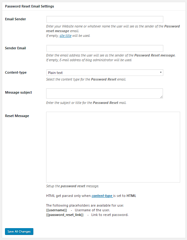 ProfilePress - Password Reset Email Settings