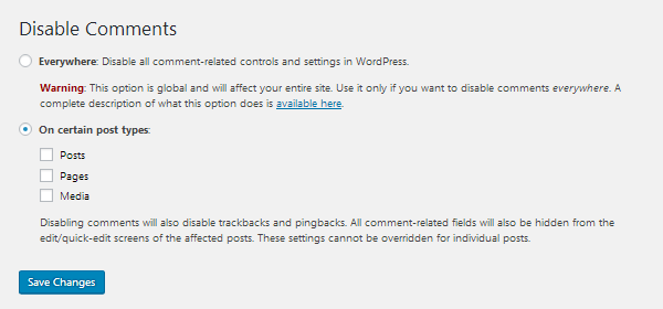 Disable Comments - Options