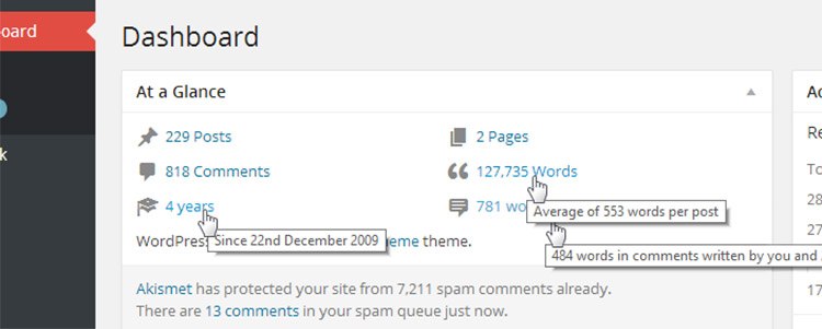 dashboard wordcount plugin