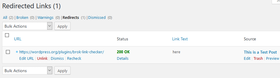 Broken Link Checker WordPress Plugin - Link Redirect