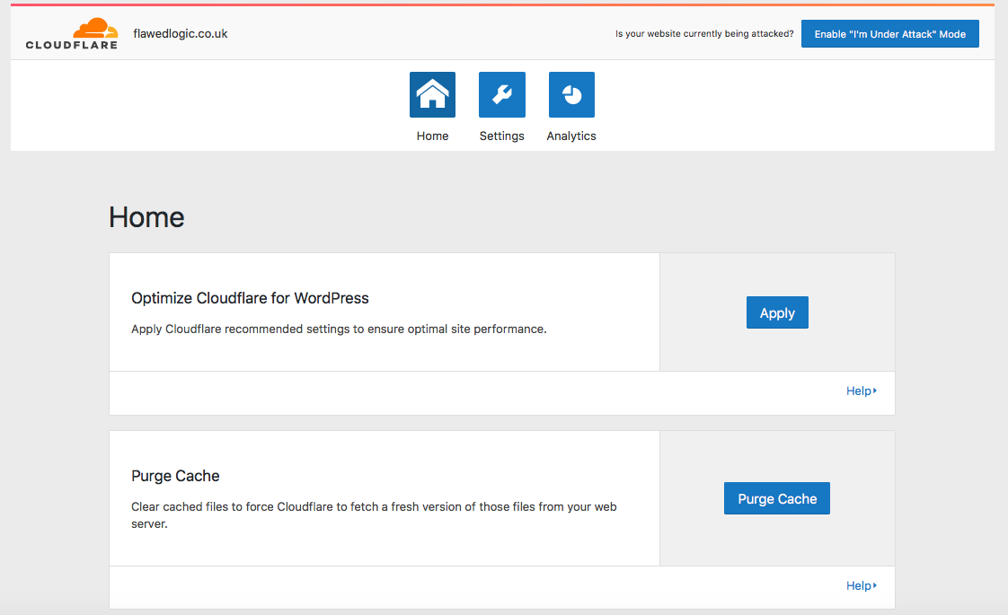 cloudflare settings home