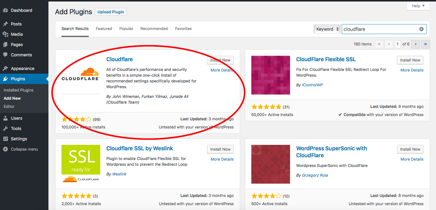search for cloudflare plugin