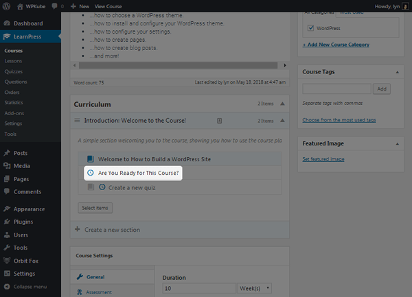 LearnPress - Add Quiz