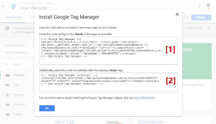 google tag manager code snippets