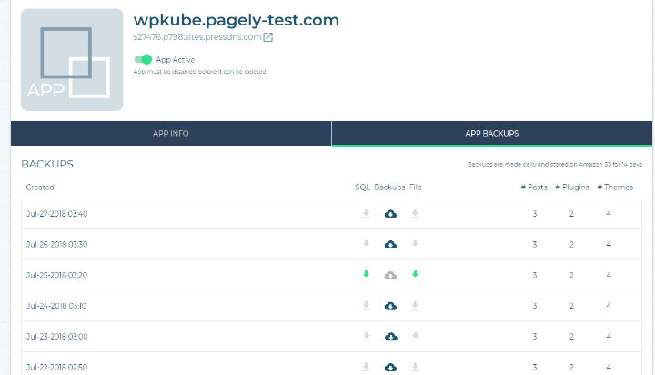 pagely backup interface