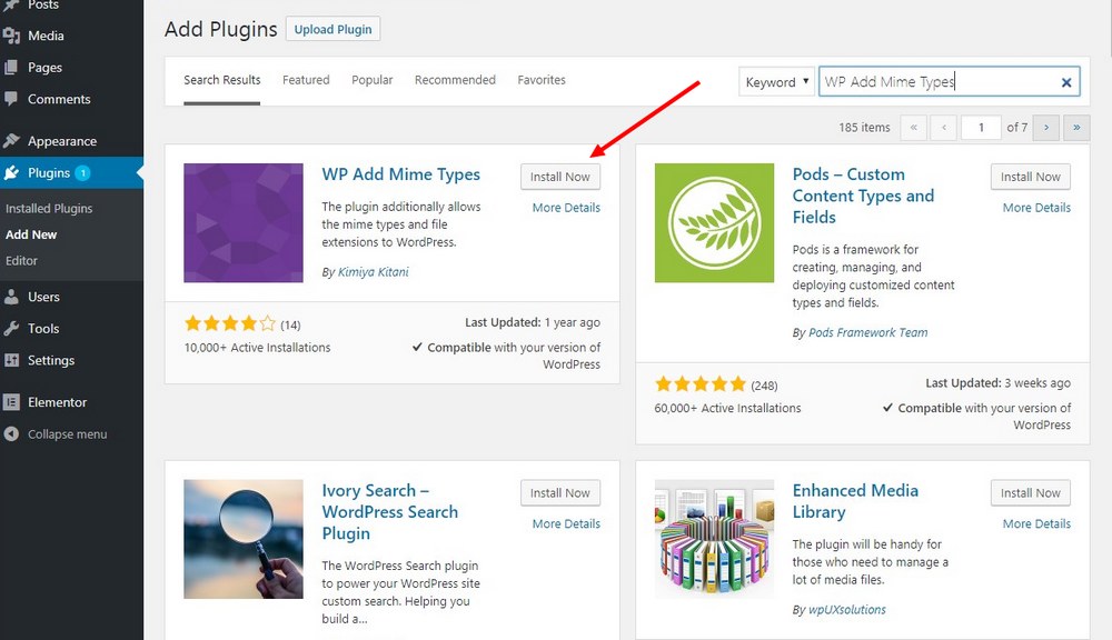 install wp mime types plugin - 1
