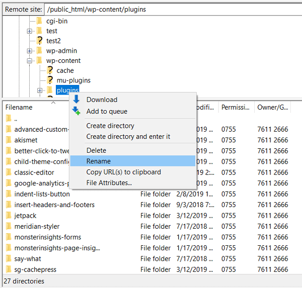 deactivate plugins in ftp