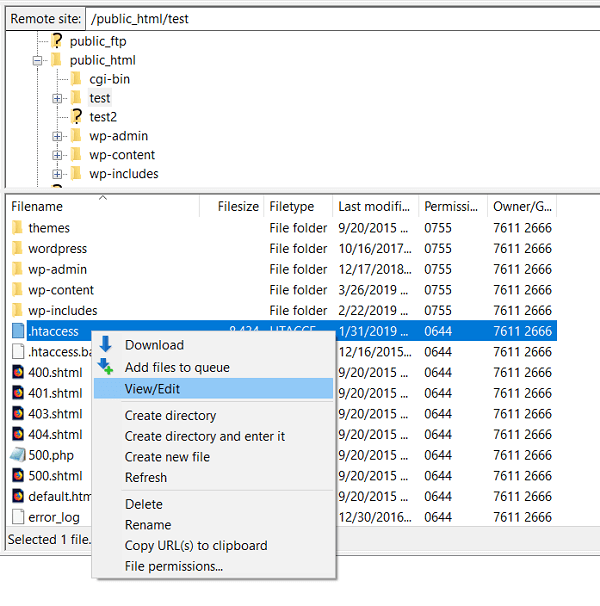 replace .htaccess file