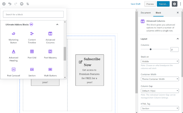 Ulatimate addons for Gutenberg