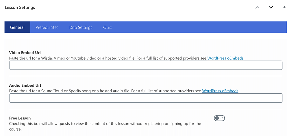 LifterLMS lesson settings