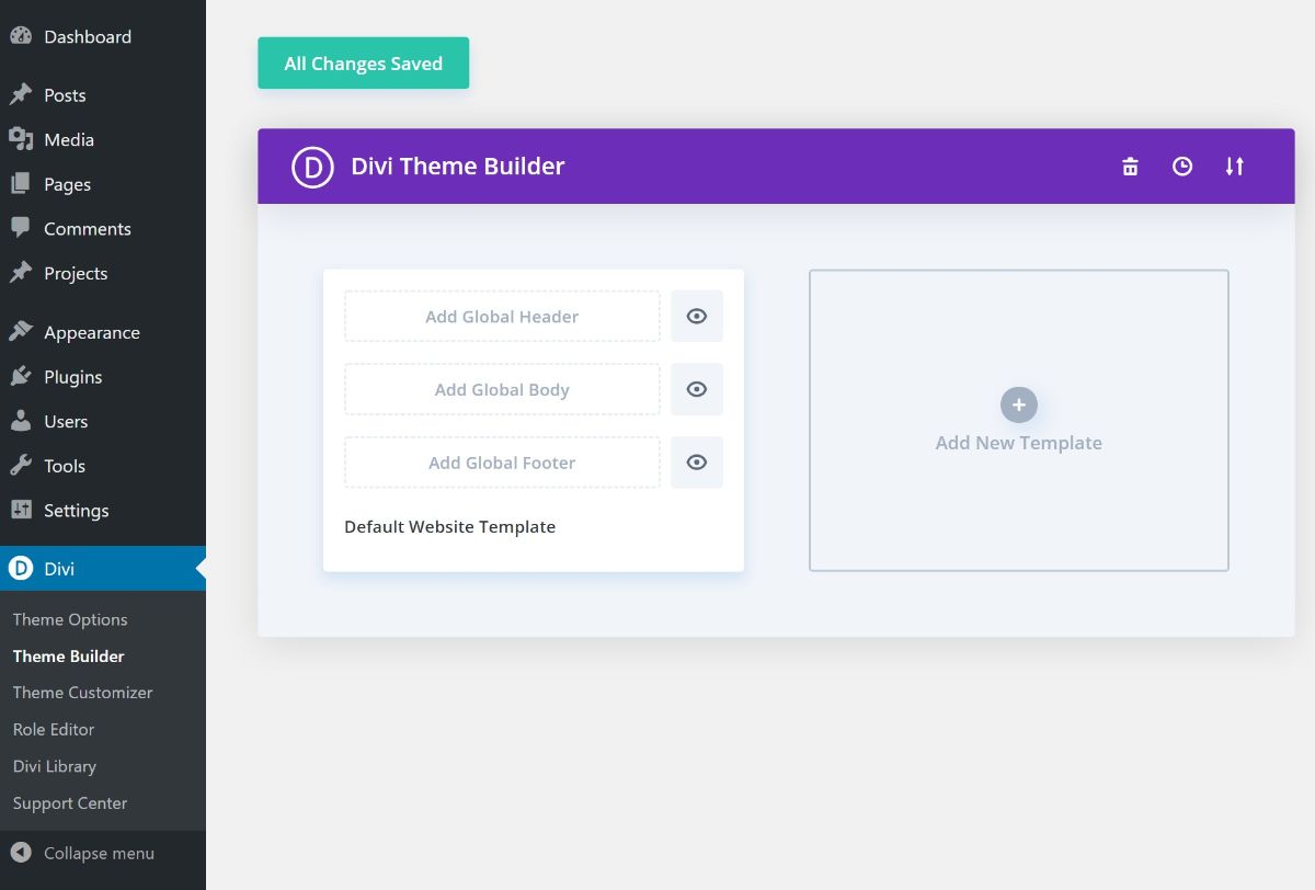 Divi theme builder interface