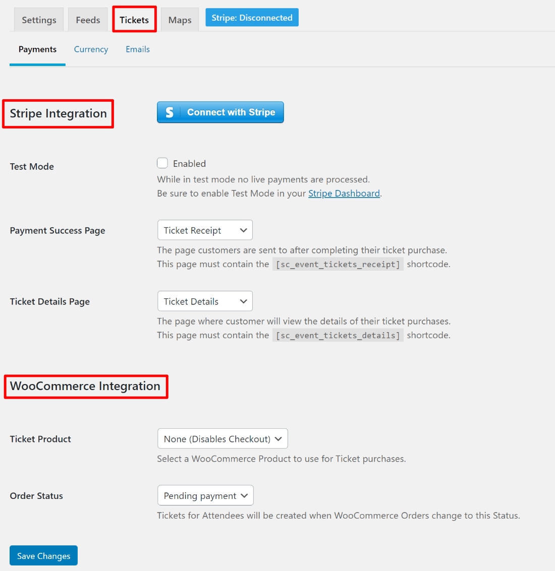 Sugar Calendar ticket settings