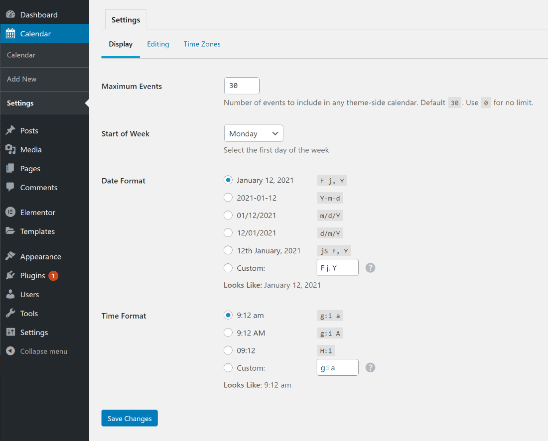 Display settings