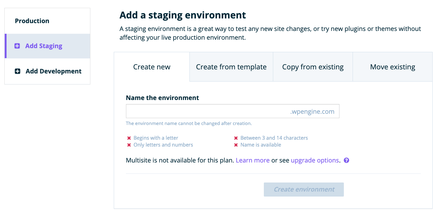 WP Engine environments