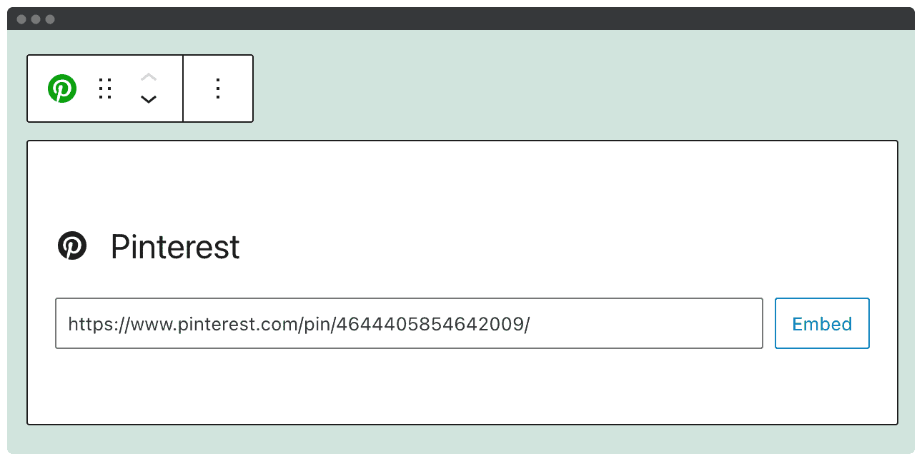 Entering the Pinterest Pin URL into the Block.