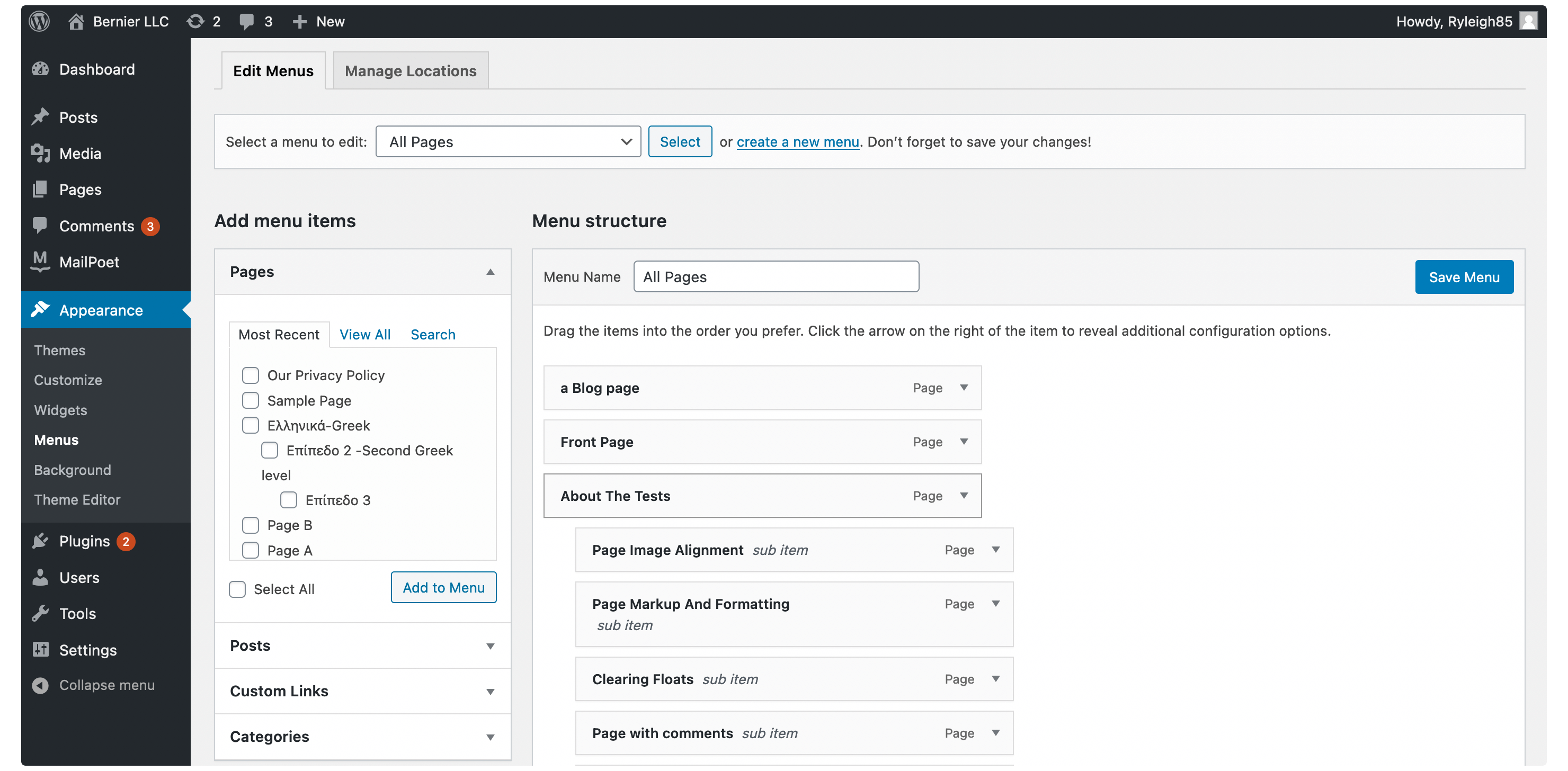 The WordPress admin screen.