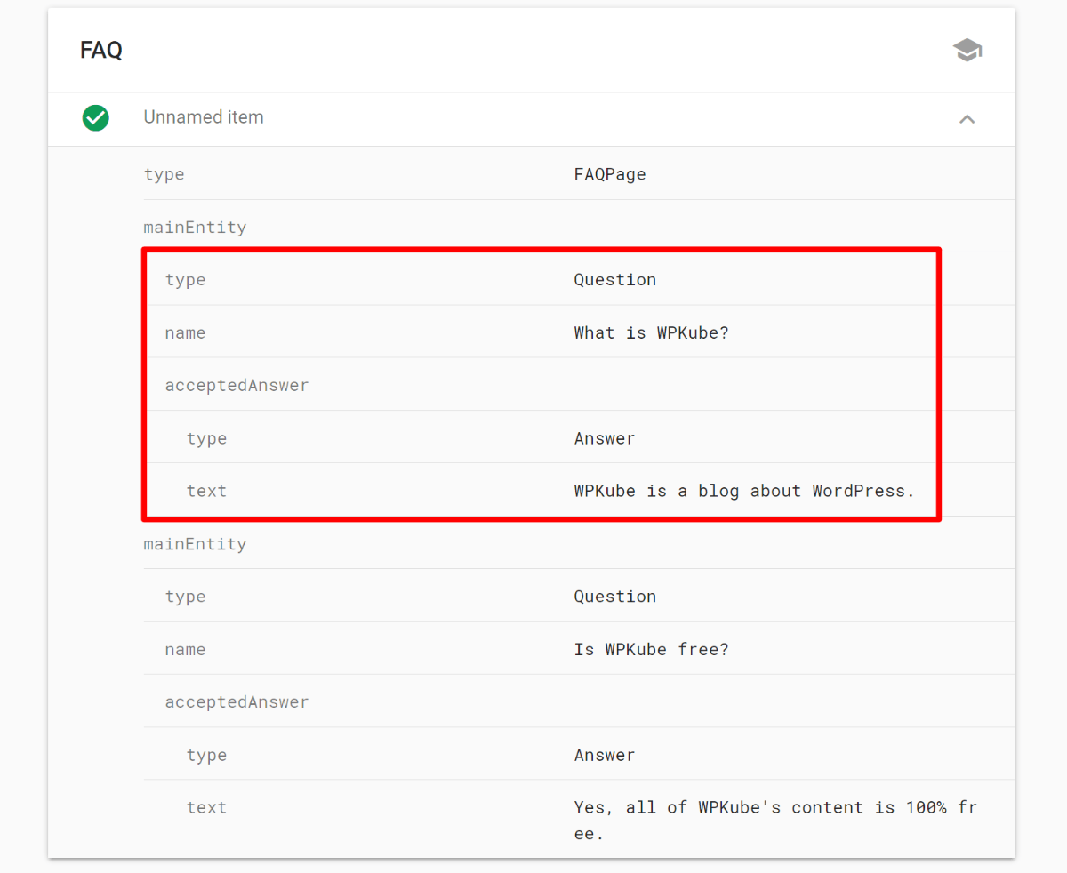 The WordPress FAQ schema