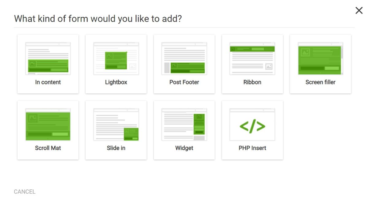 Thrive Leads form types