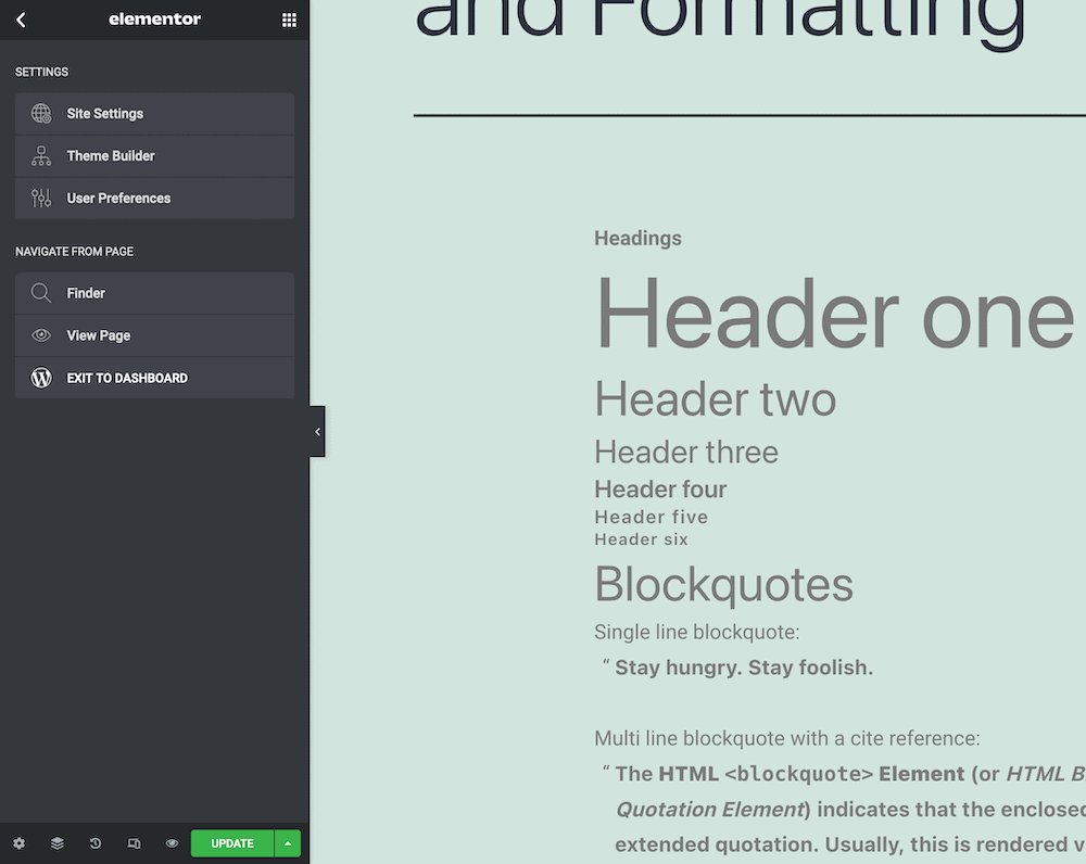 The hamburger menu within Elementor.