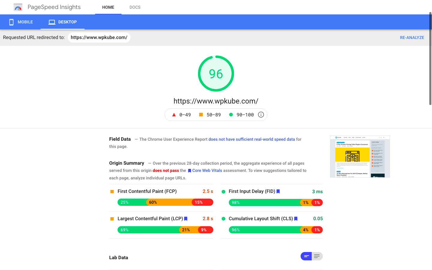 Google pagespeed insights