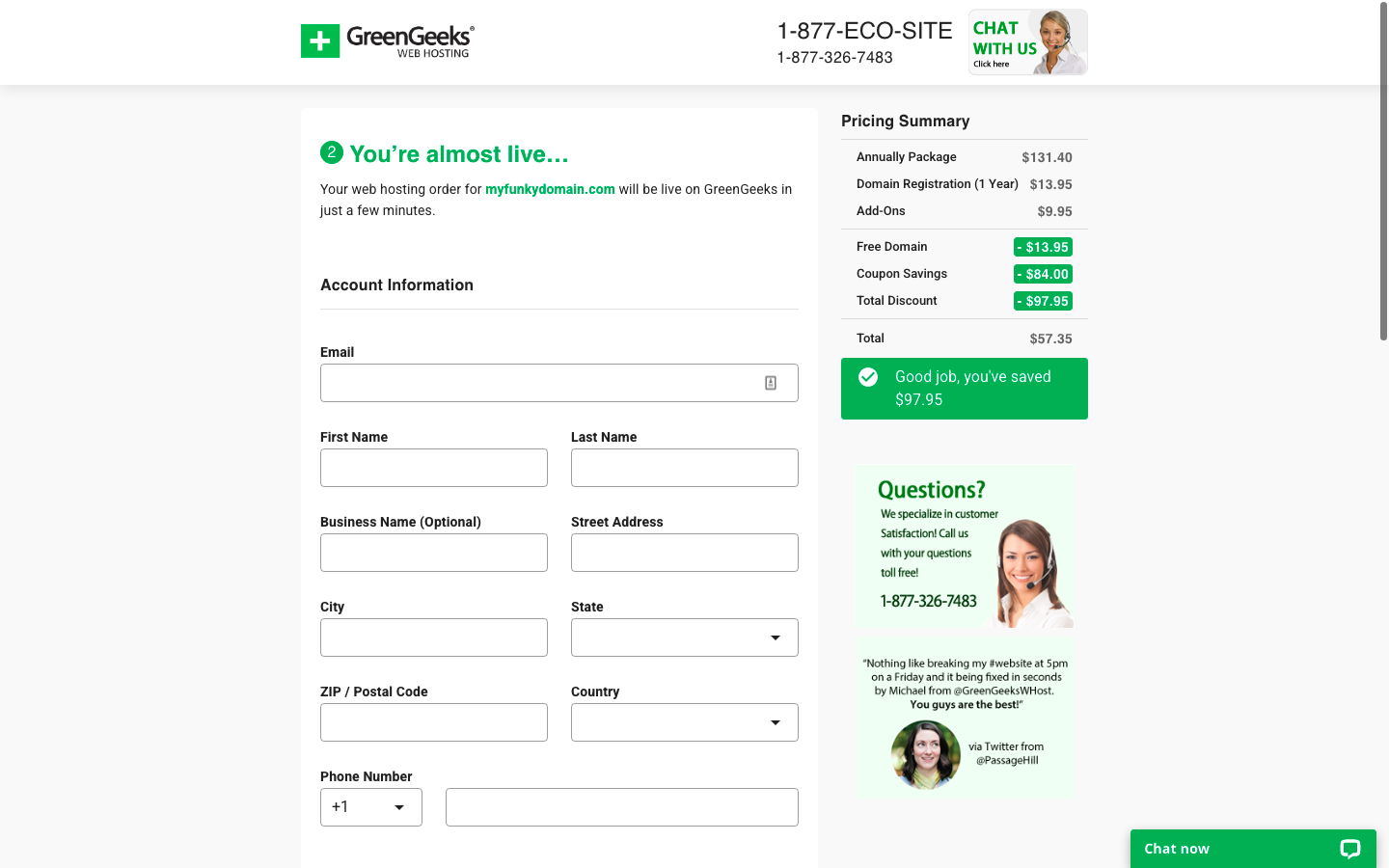 GreenGeeks hosting checkout