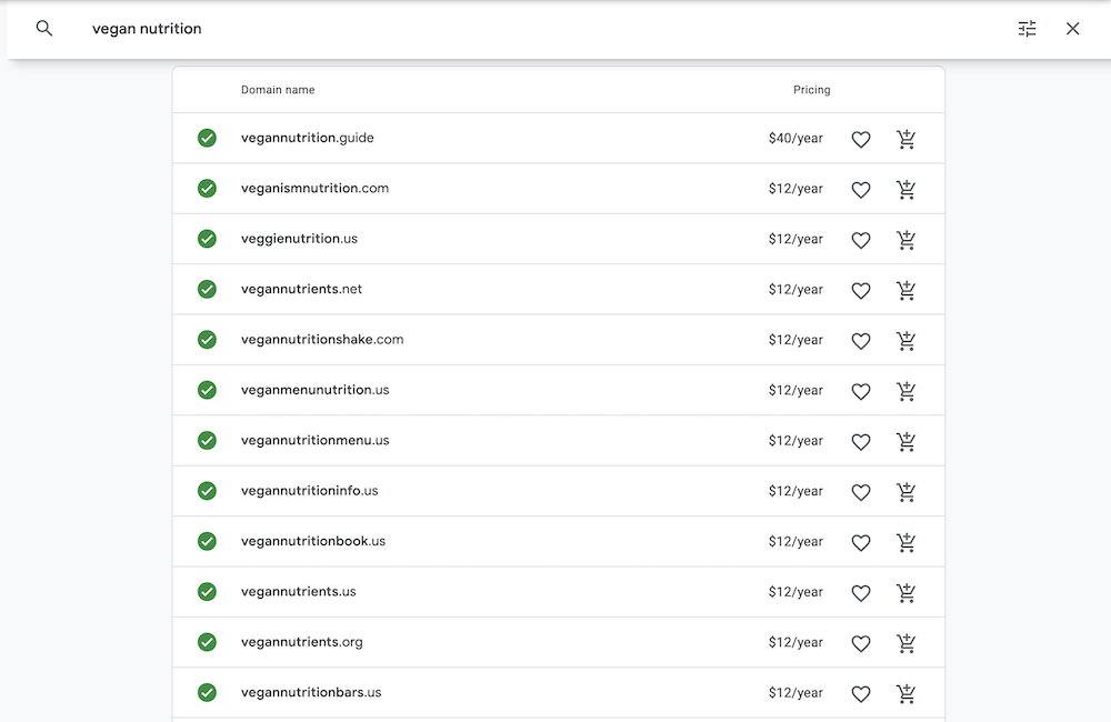 A collection of domain names from a keyword search term.