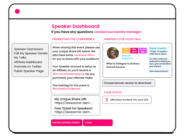 Speaker dashboard