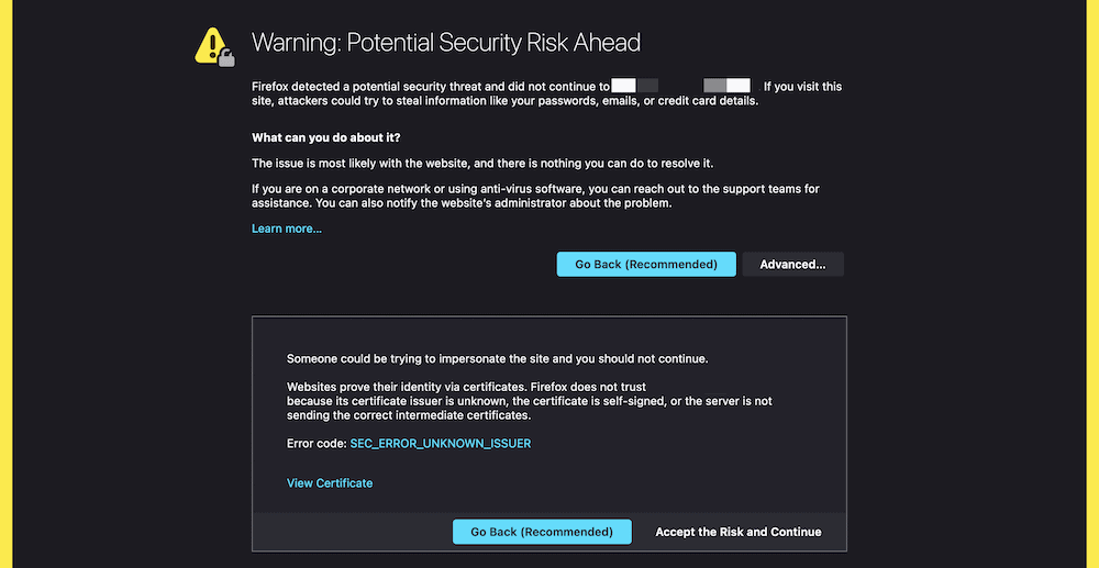 The ERR_SSL_PROTOCOL_ERROR in Firefox.