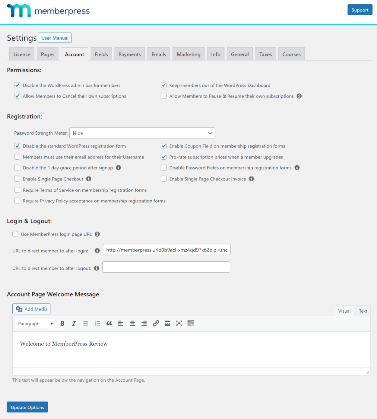 MemberPress settings area