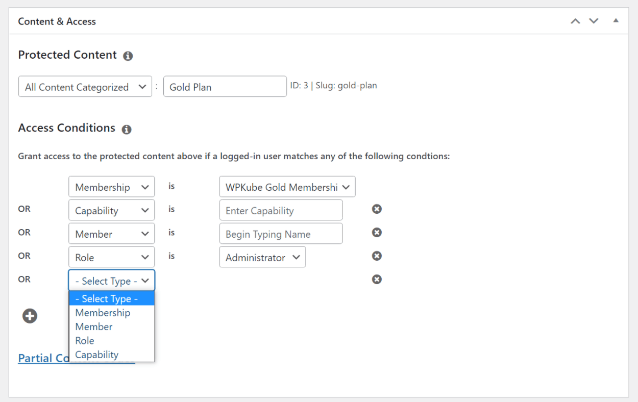 Access conditions