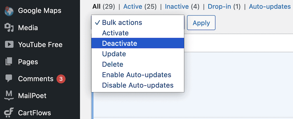 The Deactivate option.