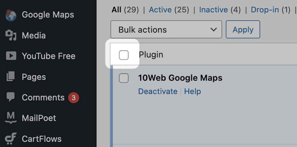 The Bulk actions checkbox.