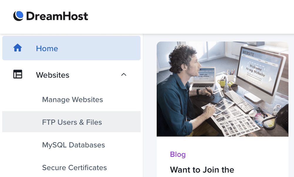 The FTP link within DreamHost.