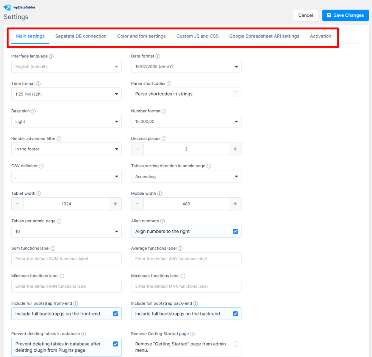 global settings