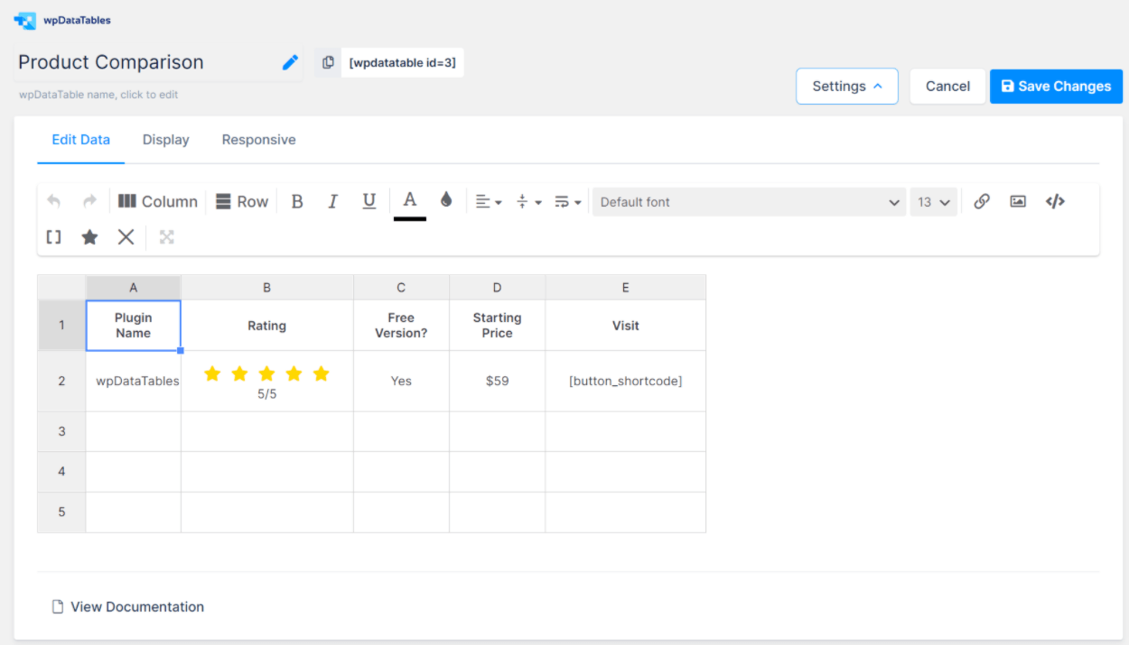 Simple table builder