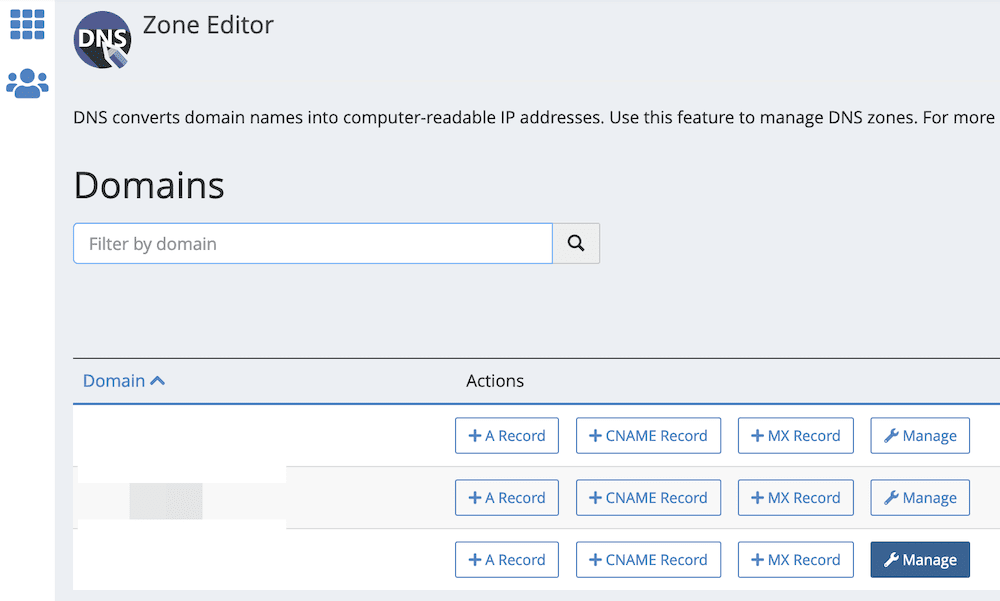 Clicking the Manage button within the Zone Editor.