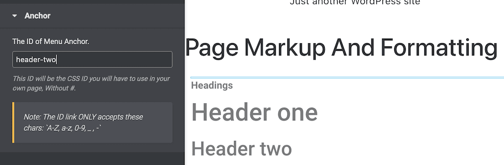 Adding an ID to the Menu Anchor within Elementor.