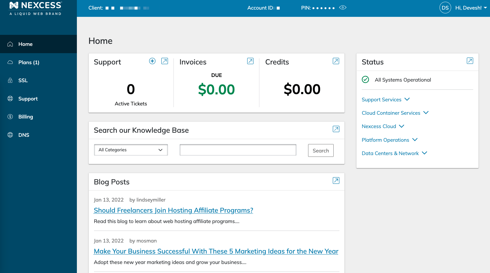 Nexcess dashboard