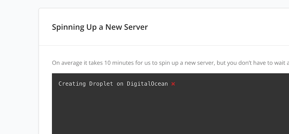 SpinupWP's terminal dialog, showing the setup process for a new server.