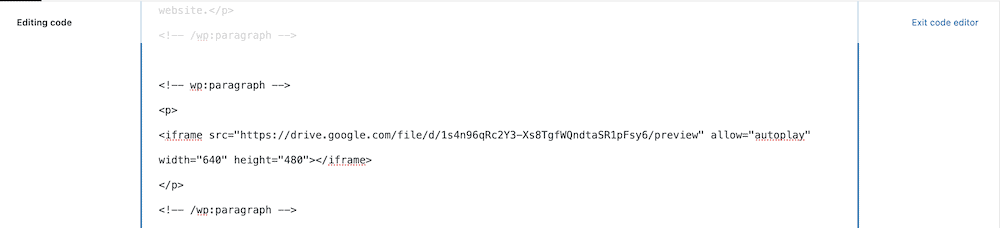 Adding HTML code to the WordPress code editor.