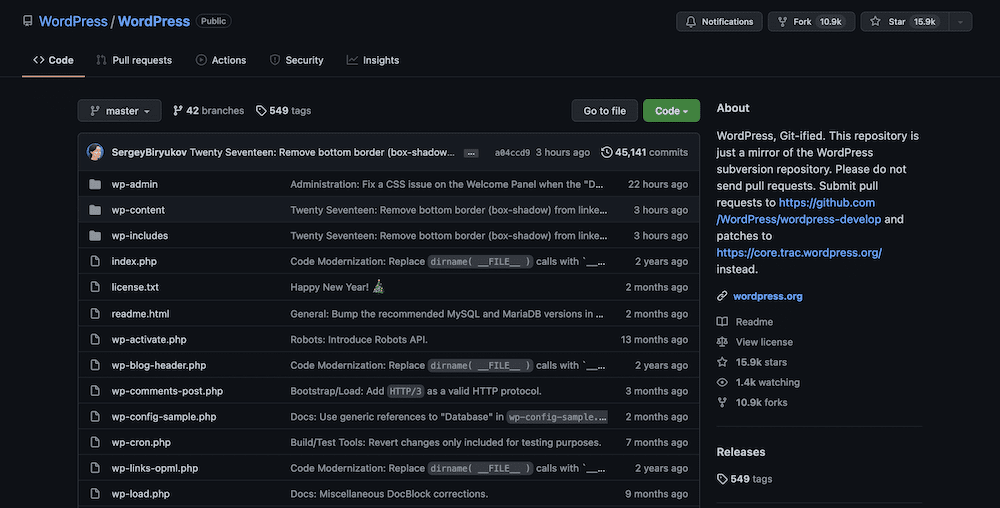 The WordPress GitHub repo.